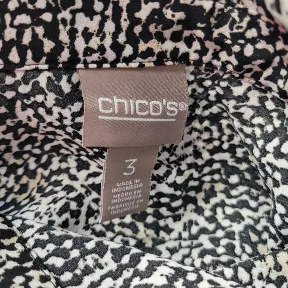 Chicos Shirt Womens XL Black White Animal Print Button Front Long Sleeve Top Mod - Picture 2 of 15